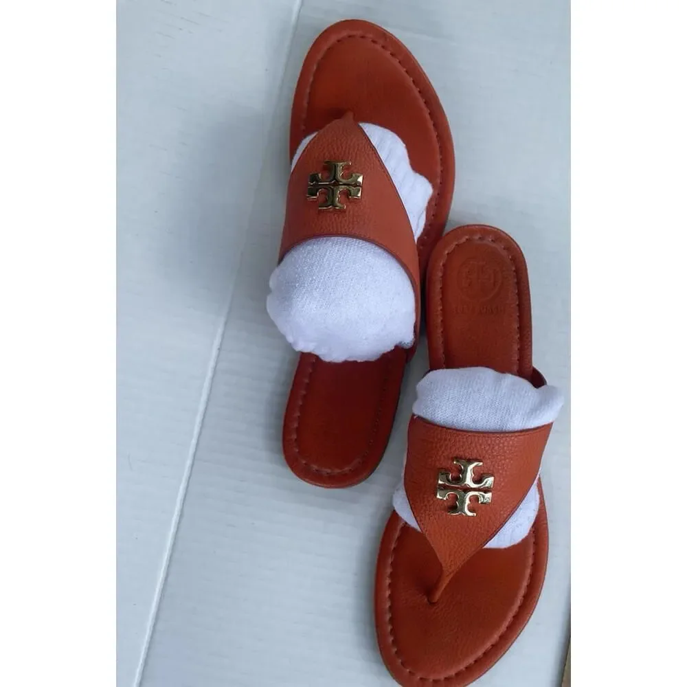 Tory Burch Miller Metallic Gold Pebbled Leather Sandals Thong Size 9 WOMEN'S‎